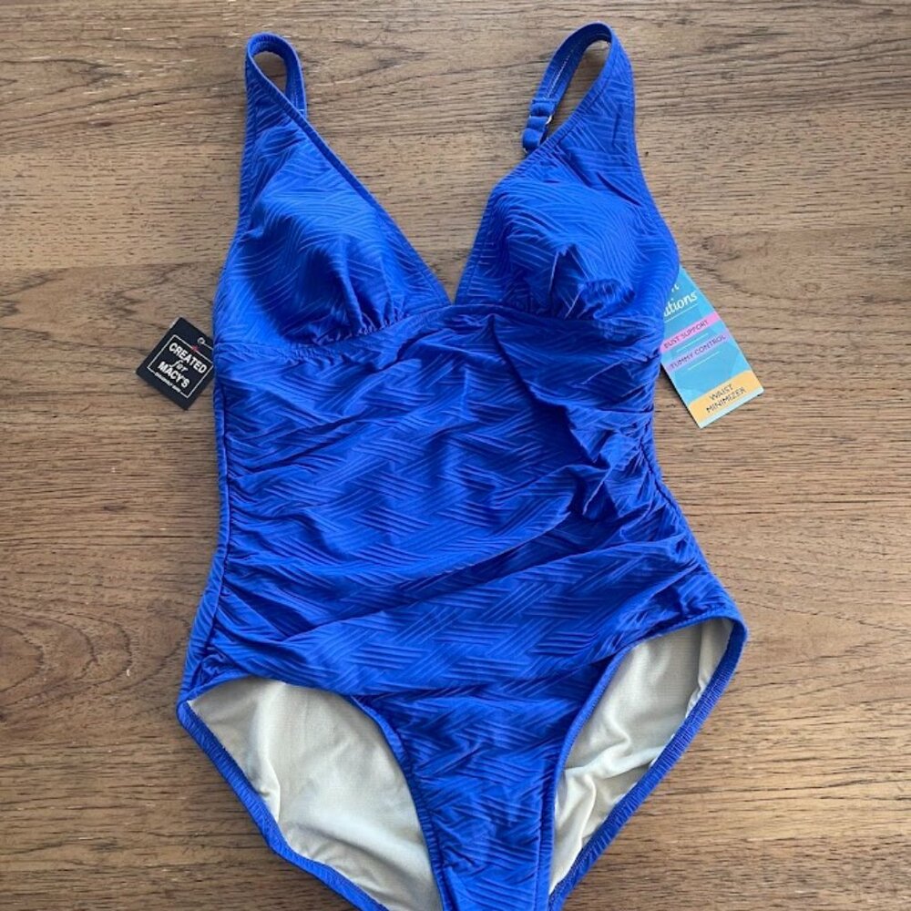 Swim Solutions Royal Blue SIZE 8 Plunge Front One Piece Swimsuit NWT E